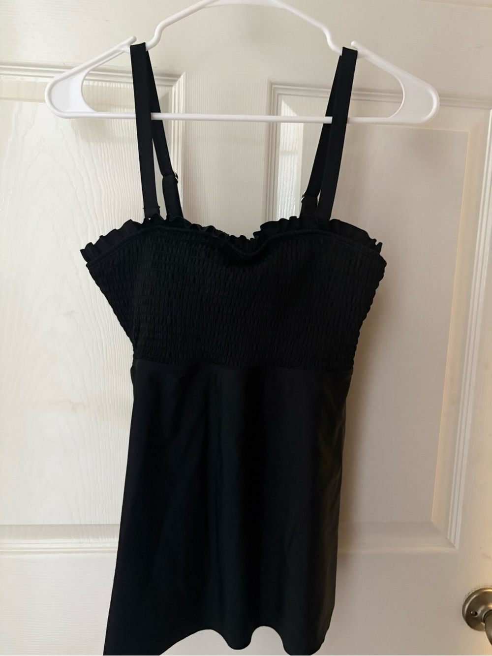 Black Smocked Tankini Top Swim Tankini - Women